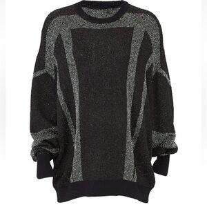 IRO Dock Lurex Metallic Oversized Silver and Black Graphic Tunic Sweater Small